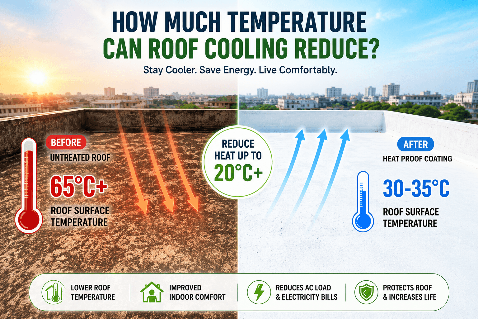 How much temperature can roof cooling reduce